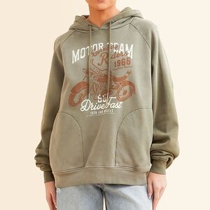 Modish Rebel Motor Team Hoodie | Distressed Graphic Sweatshirt | Size XS